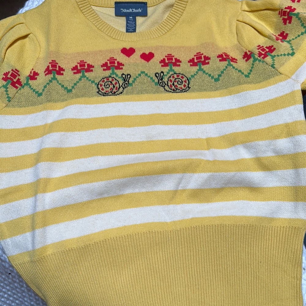 Modcloth Yellow and White Striped Sweater